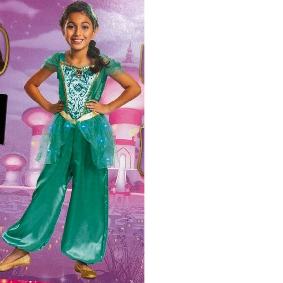 Disney Aladdin Jasmine Light Up Halloween Costume 7/8 Jumpsuit, WIG 3 Pc Girls - Picture 4 of 9